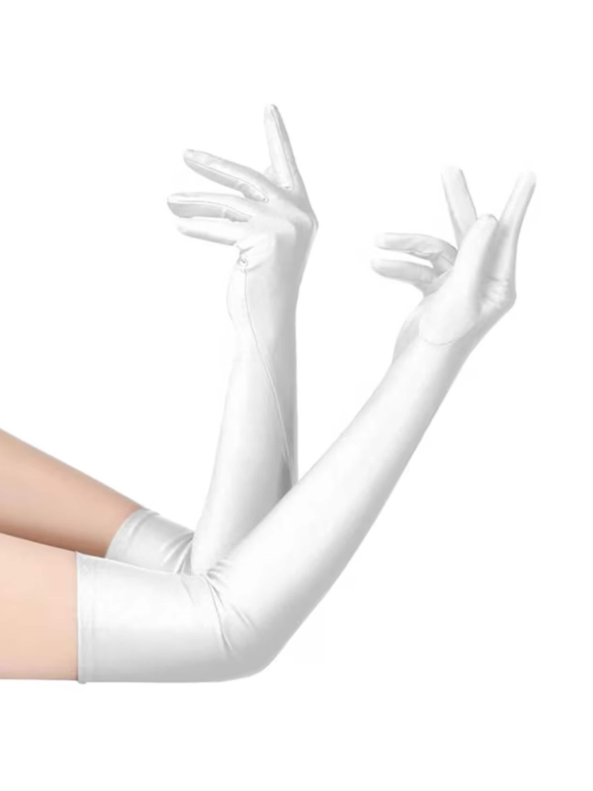 Dirndline Full Finger Gloves 'Satinhandschuhe, lang' in White: front