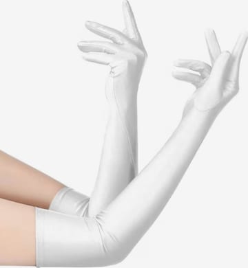 Dirndline Full Finger Gloves 'Satinhandschuhe, lang' in White: front