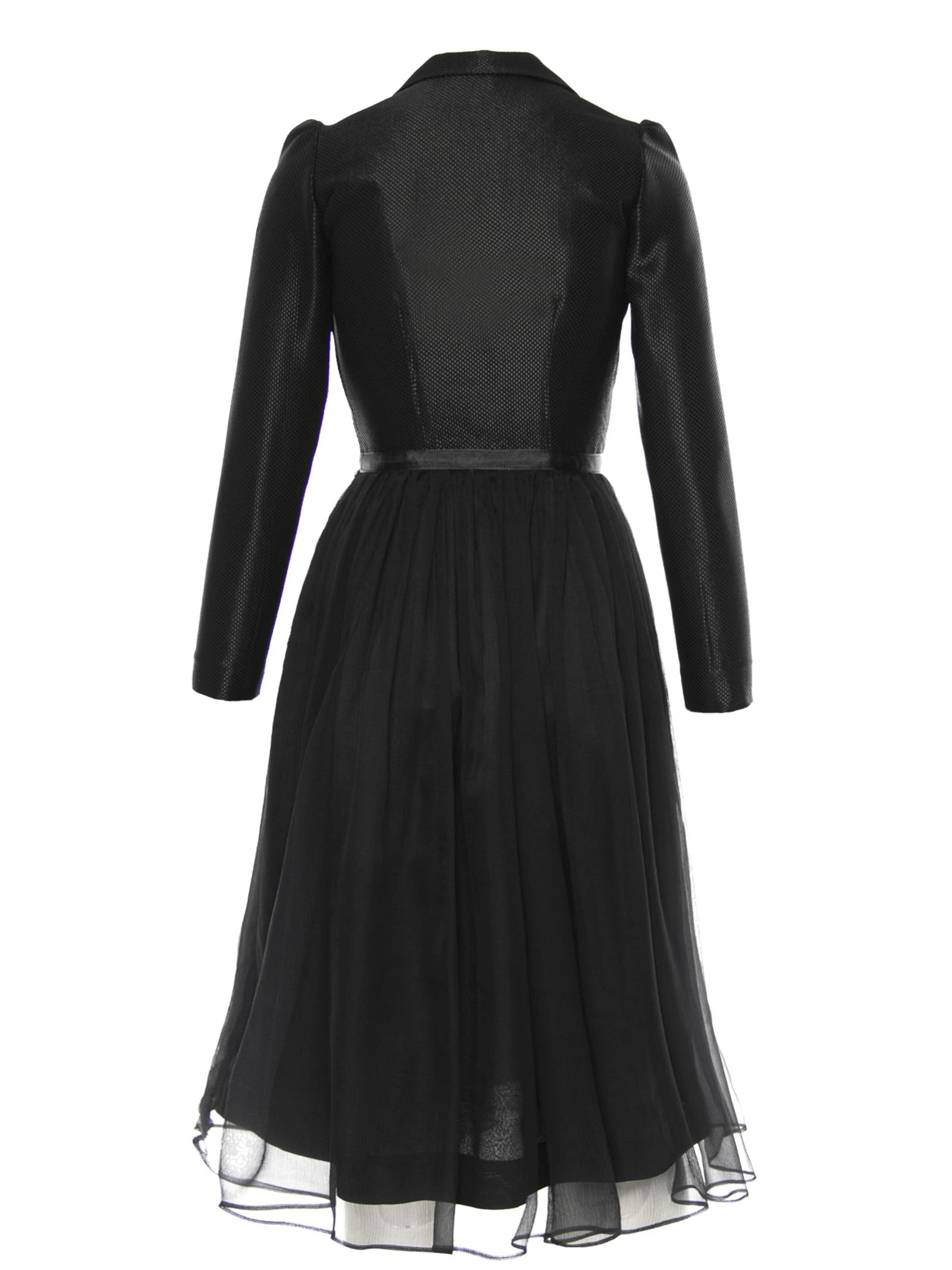 AVENUE N°29 - Vestido 'Silk V Neck Lapel Dress With Gathered Midi Skirt' en negro