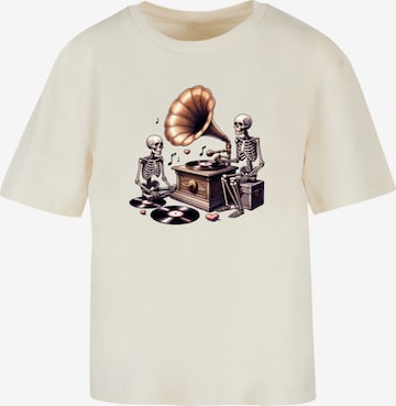 T-shirt 'Gothic Skeleton Vintage Vinyl Plattenspieler' F4NT4STIC en beige : devant
