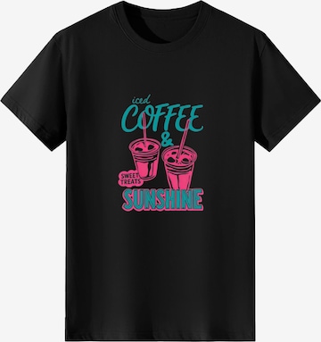 LapaPlus Shirt 'women Iced Coffee Color Contrast Letter Print T-Shirt' in Zwart: voorkant