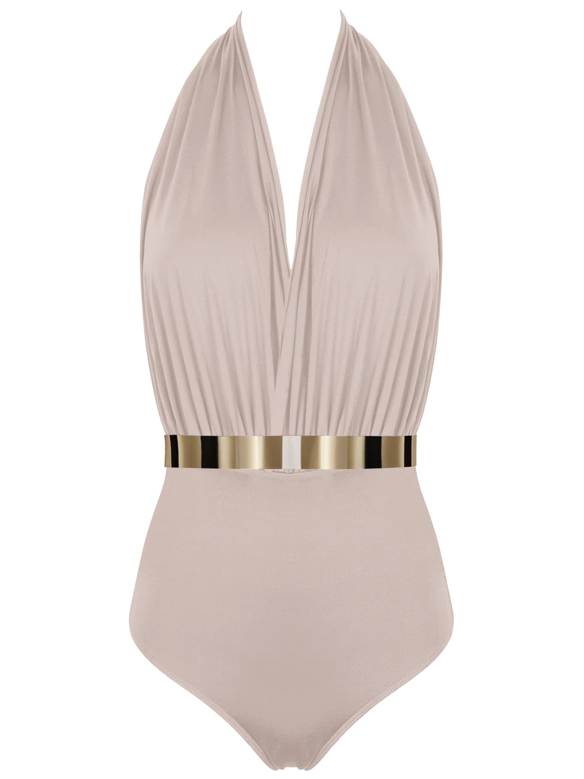 SEA ME SWIM High neck Swimsuit 'ST. TROPEZ Gold Edition' in Beige: front