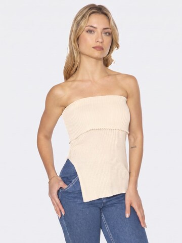 wild pony Top 'Top punto canalé sin tirantes blanco' in Beige