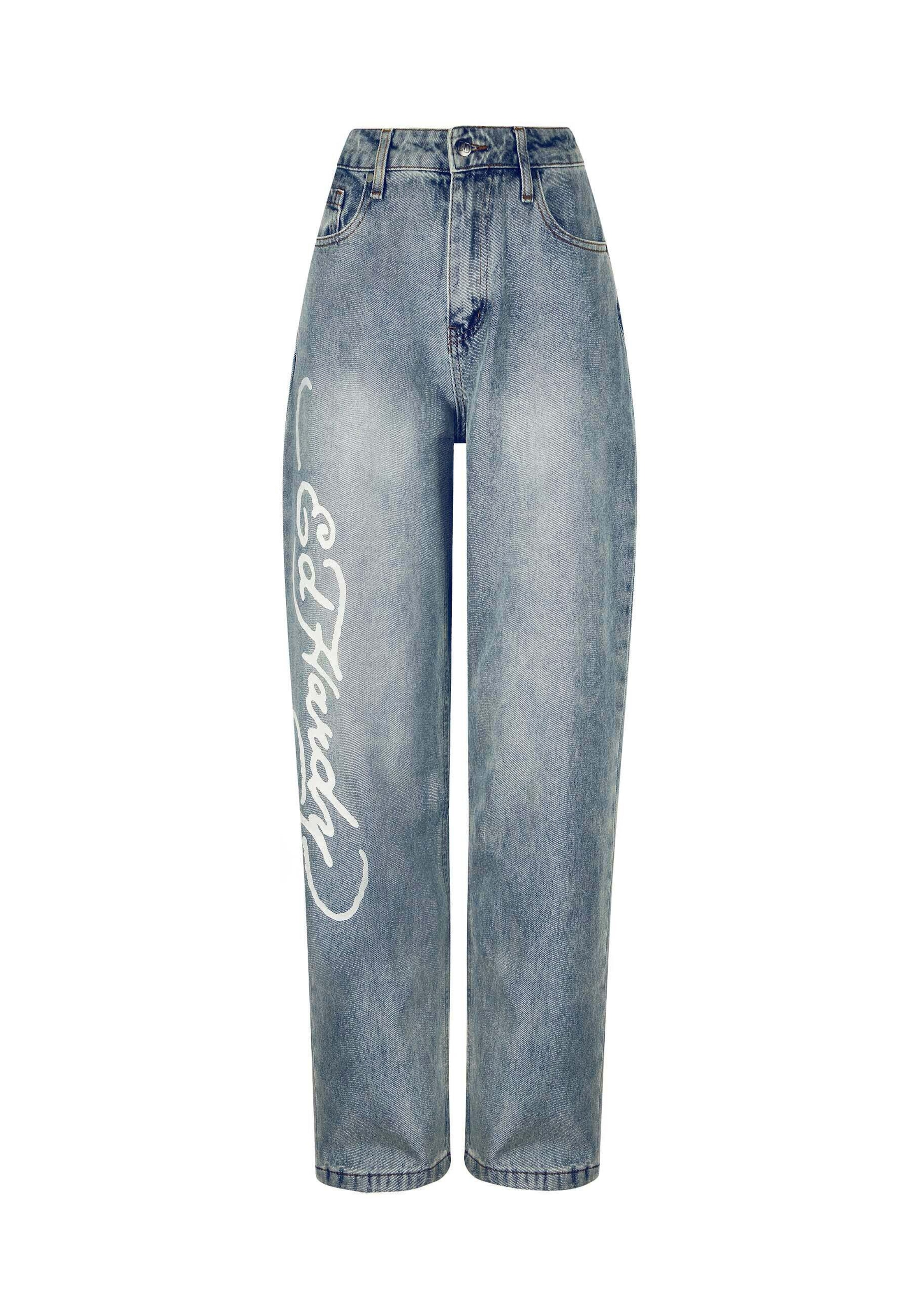 Ed Hardy Voľný strih Džínsy - Modrá: predná strana