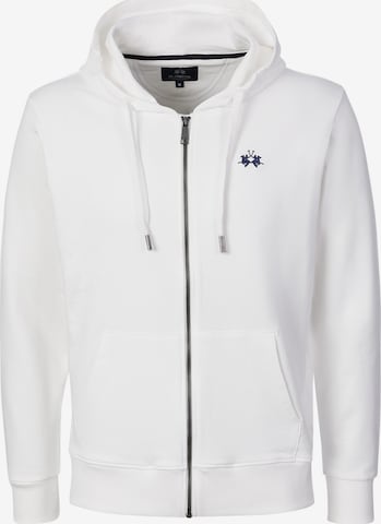 La Martina Sweatvest ' MCF011 ' in Wit: voorkant
