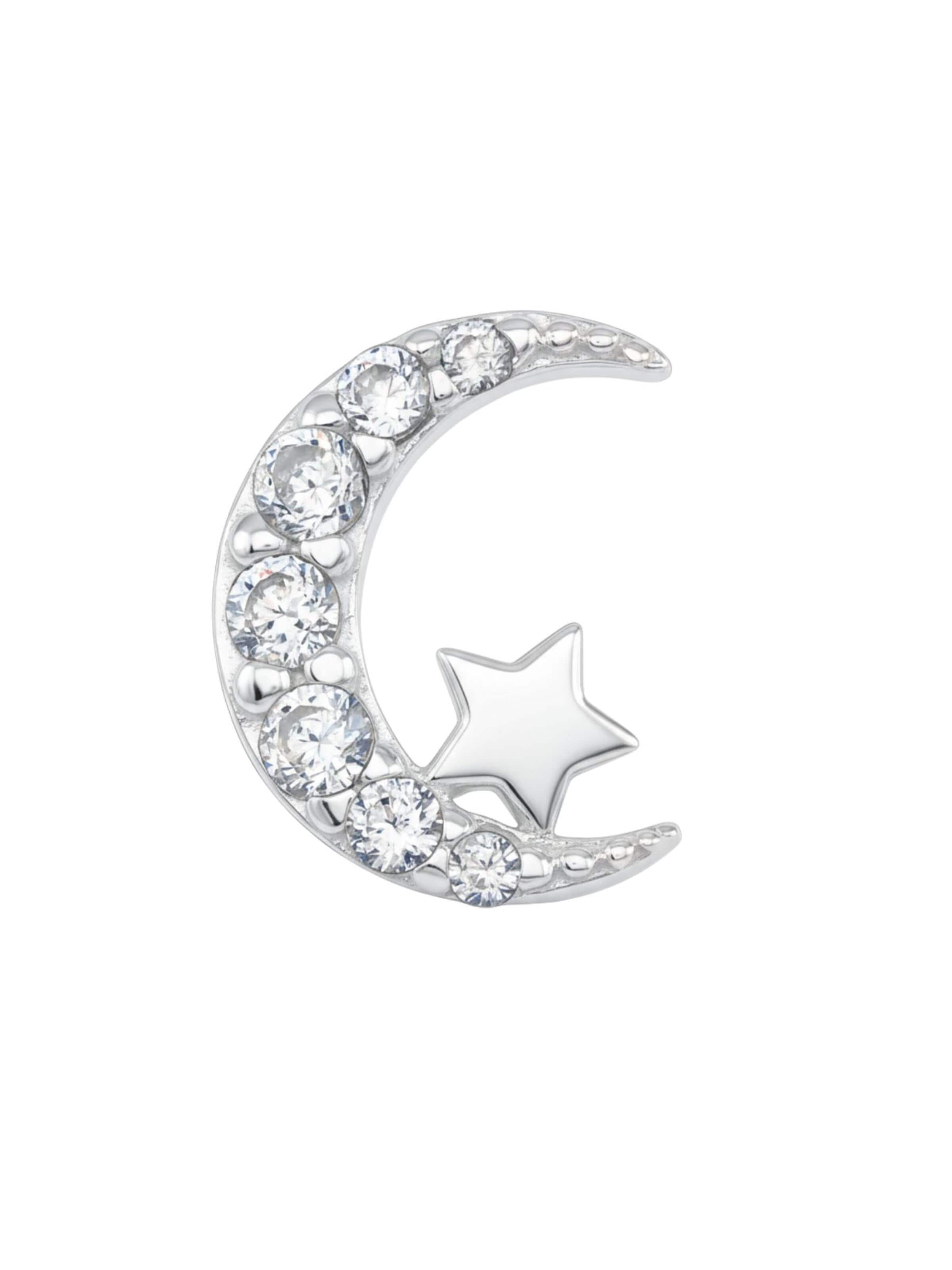 Boucles d'oreilles 'Silberne Mond- und Stern-Ohrstecker mit Zirkonia' Maxte en blanc