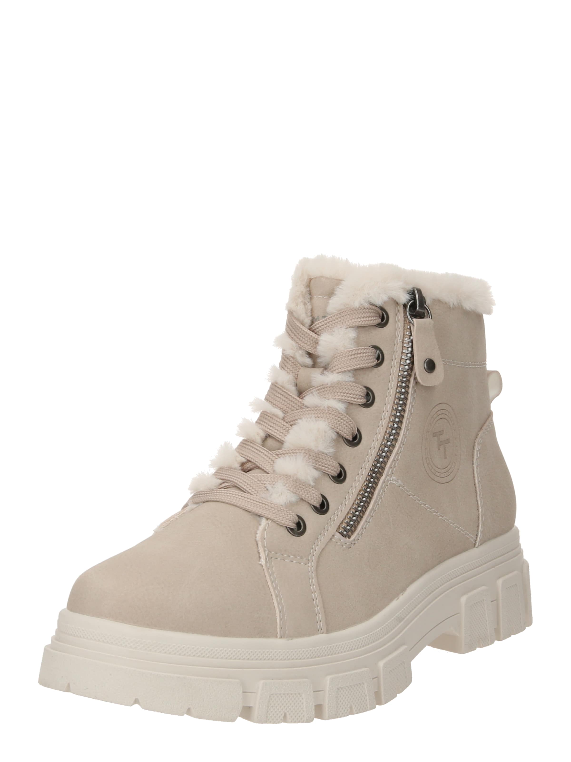 TOM TAILOR Lace-up bootie in Beige: front