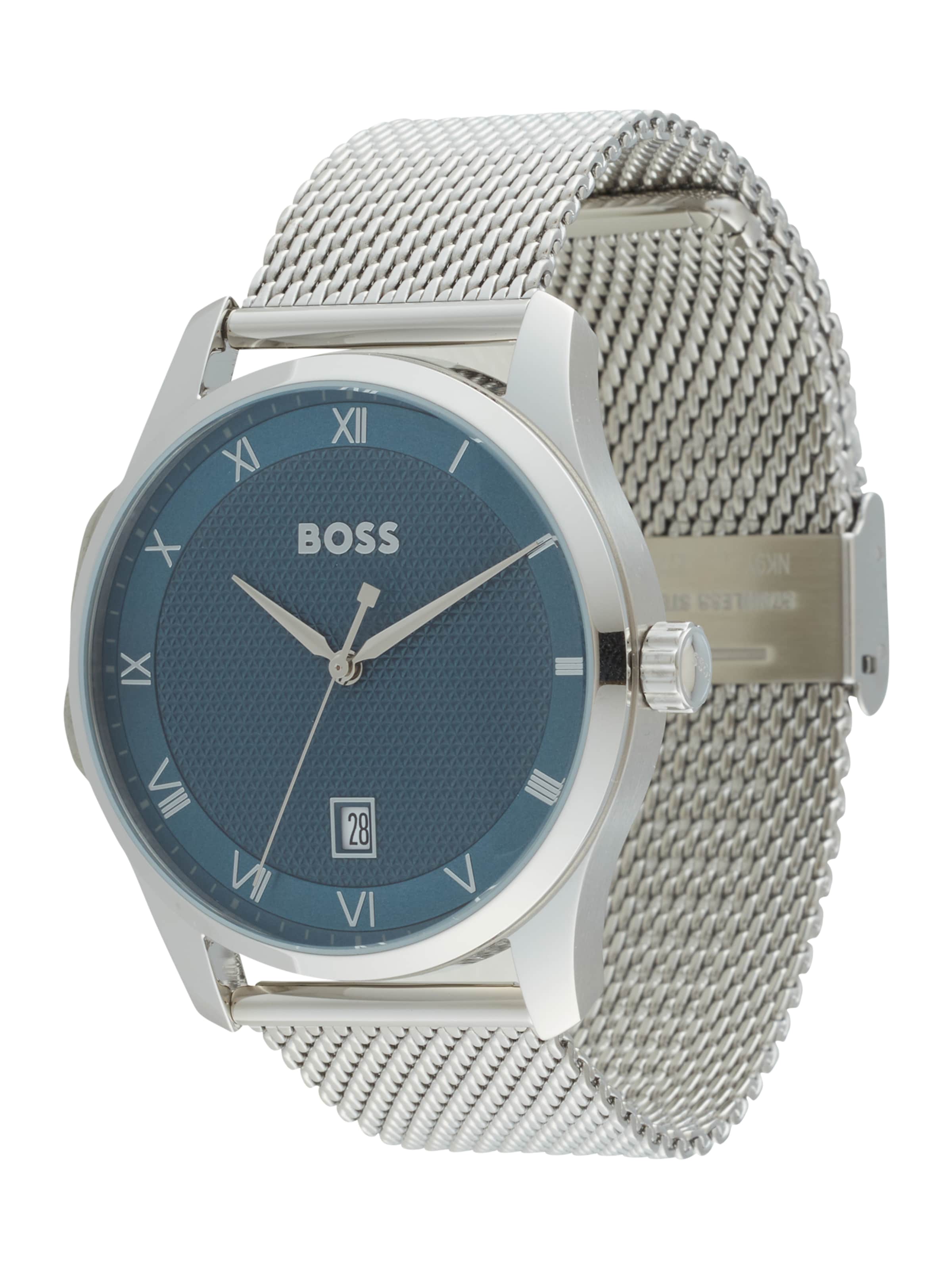 Montre à affichage analogique BOSS en argent : devant