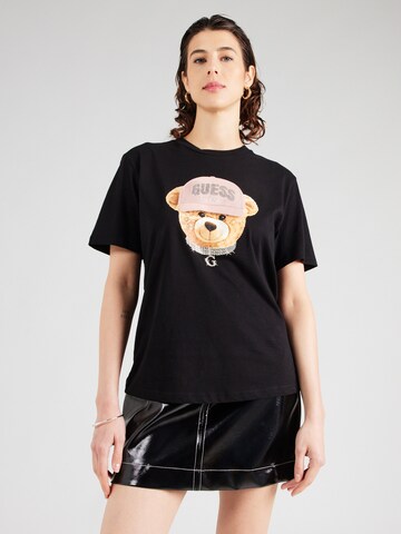 melns GUESS T-Krekls 'TEDDY BEAR HAT': no priekšpuses