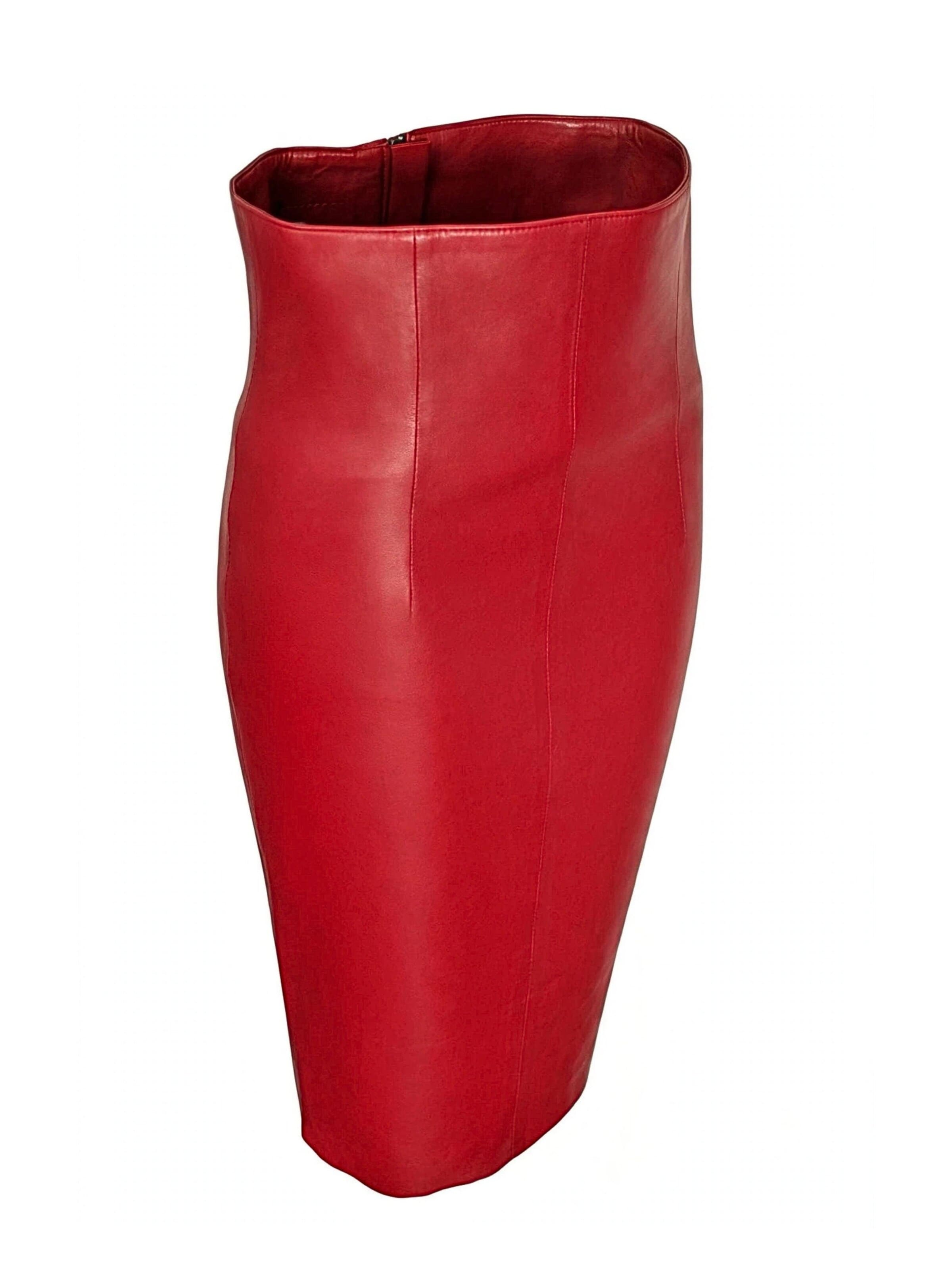 Jupe 'Lederrock Hohe Taille super Echtleder Lammnappa rot' Be  Noble en rouge