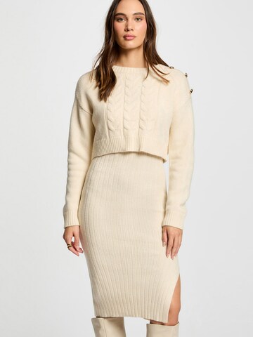 Morgan Gebreide jurk in Beige: voorkant