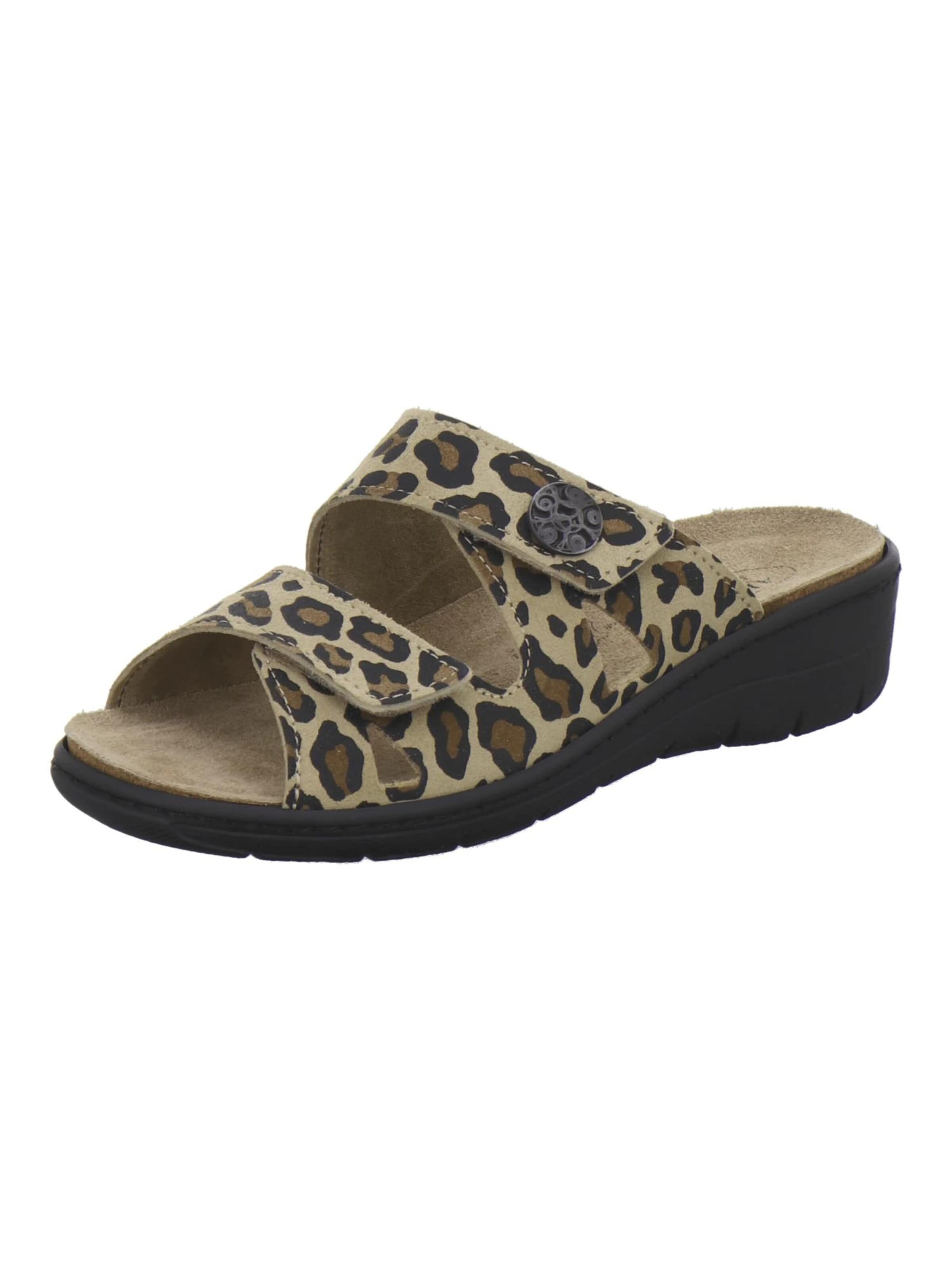 AFS-Schuhe Muiltjes 'Pantoletten Damen Wechselfußbett leo-beige' in Beige: voorkant