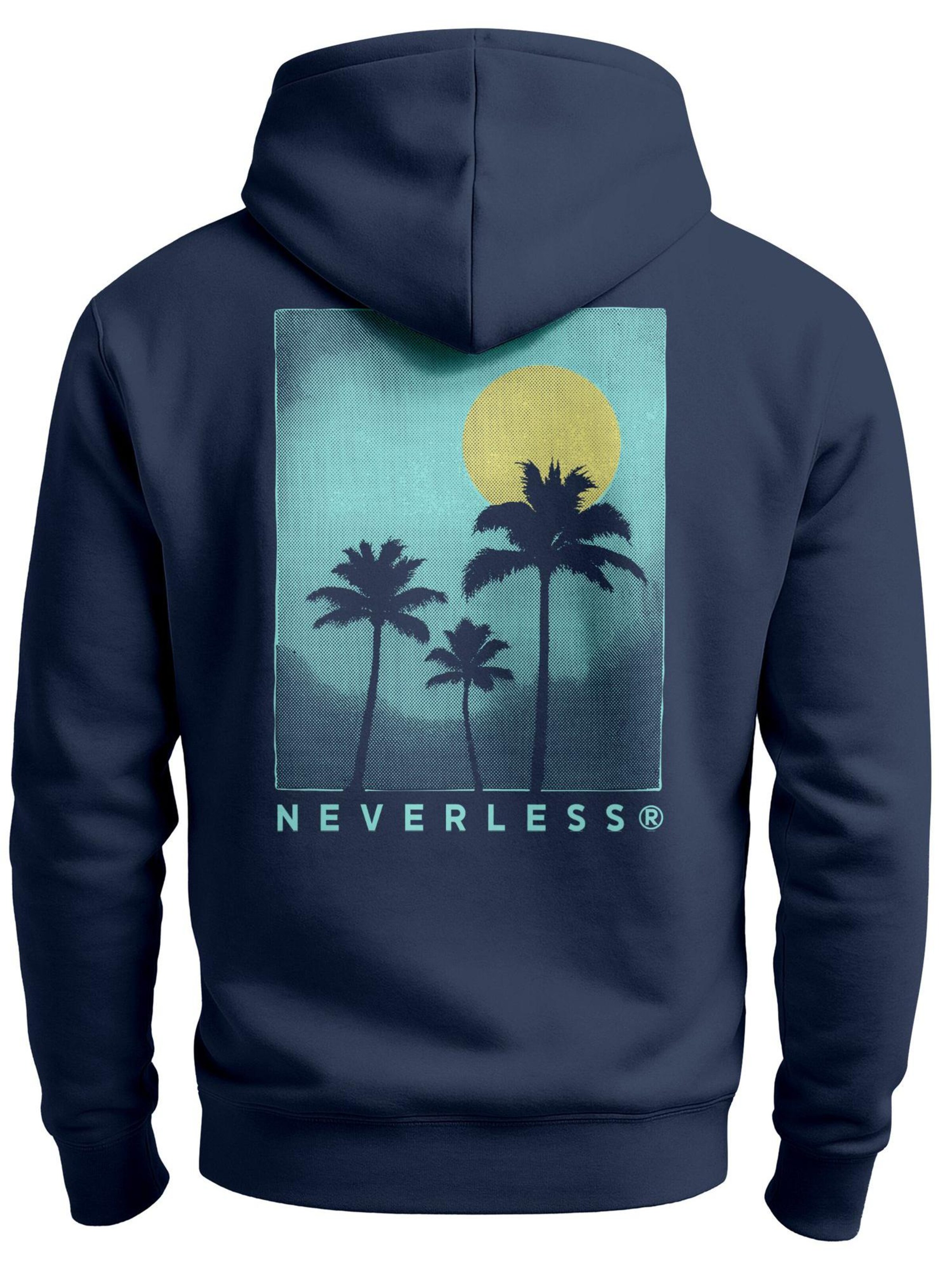 Neverless Zip-Up Hoodie 'Sun & Palms' in Blue