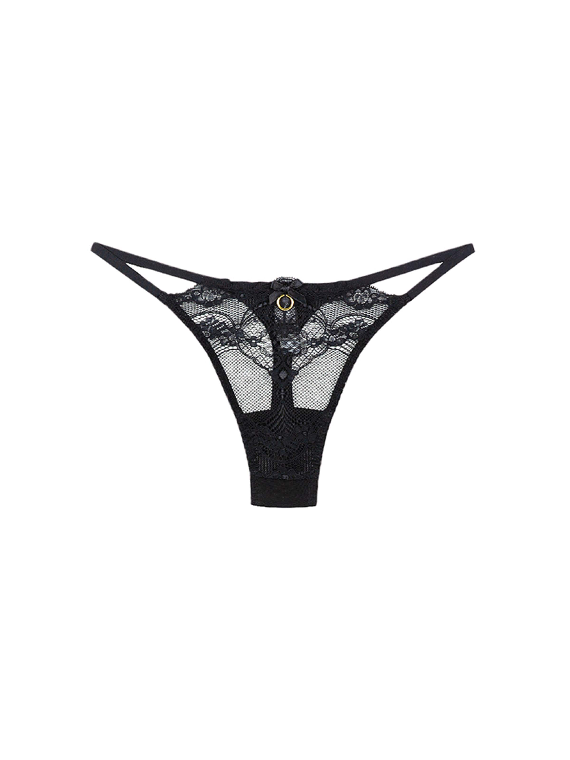 La Muel Lingerie String 'soft lace' in Zwart: voorkant