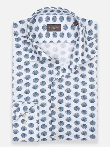 Slim fit Camicia business 'Firenze Linen Man Shirt White Blue' di 7Camicie in bianco