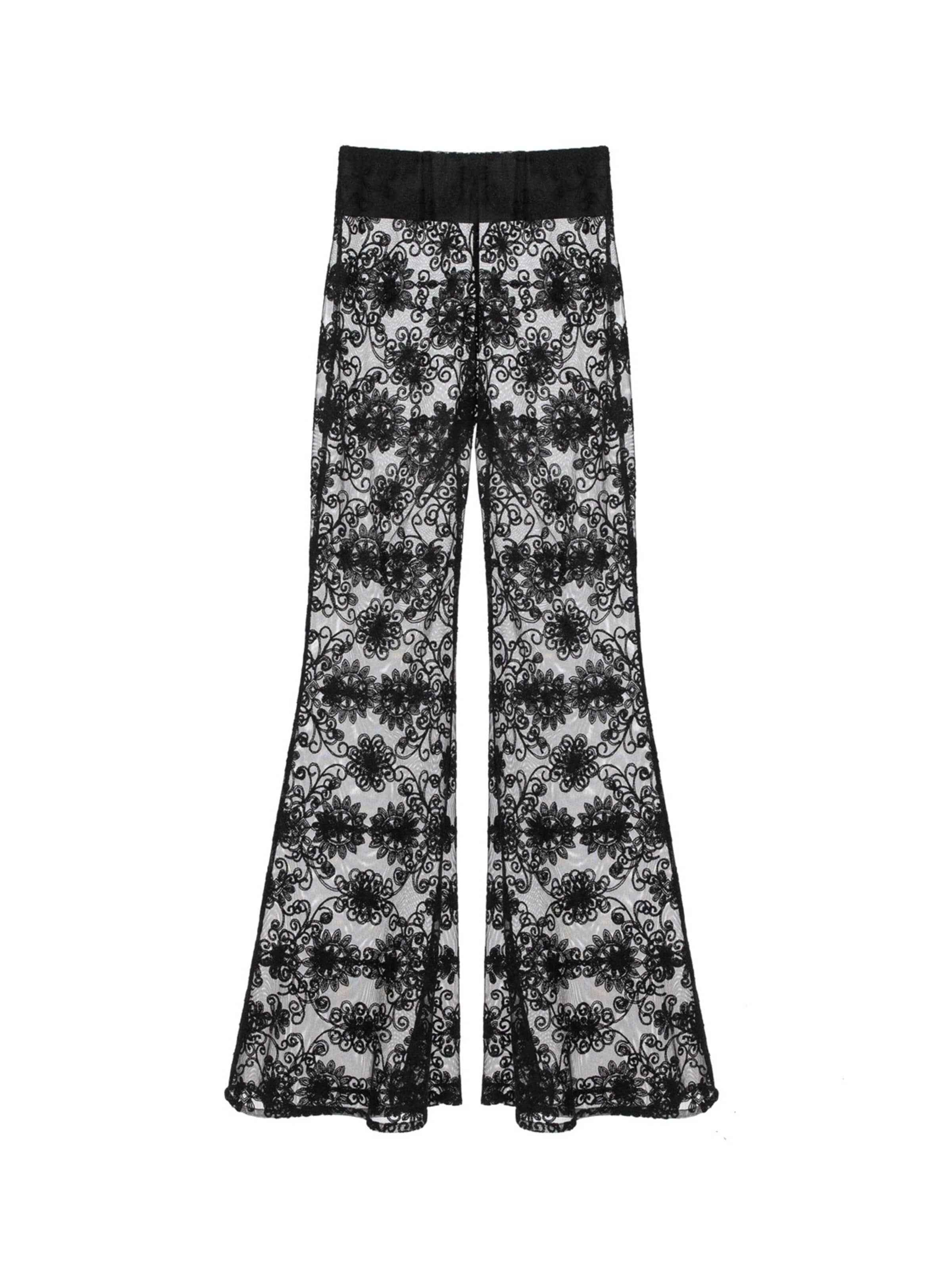 OPRA Flared Trousers 'OPRA Koronkowe Spodnie Rozszerzana Nogawka Czarny OP-SPE-NASMA-BLK' in Black: front