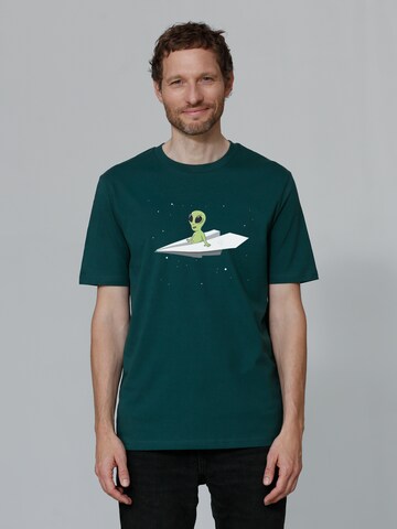 T-Shirt 'Alien on a paper plane' Watapparel en vert : devant