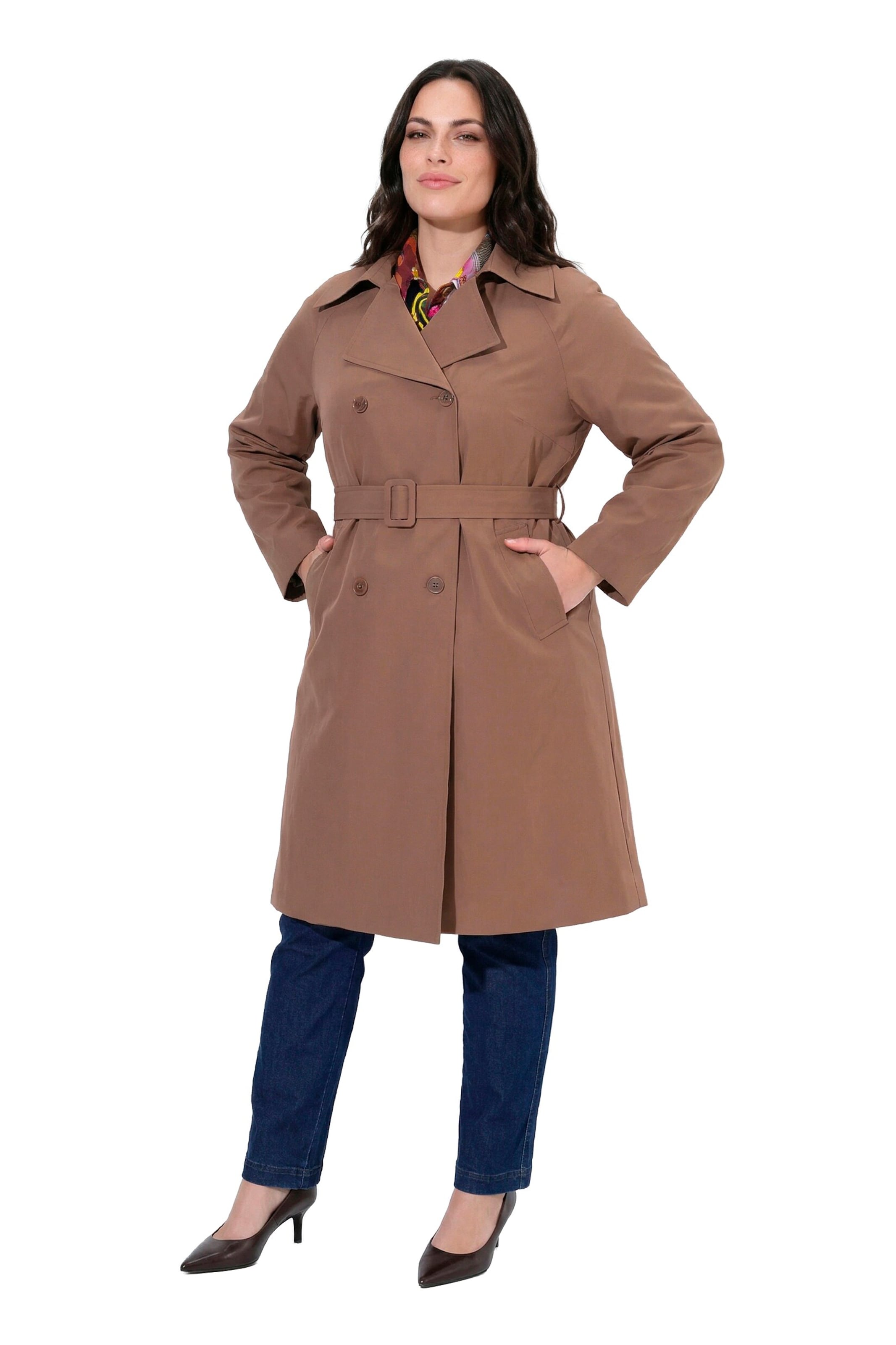 Ulla Popken Between-seasons coat in Brown: front