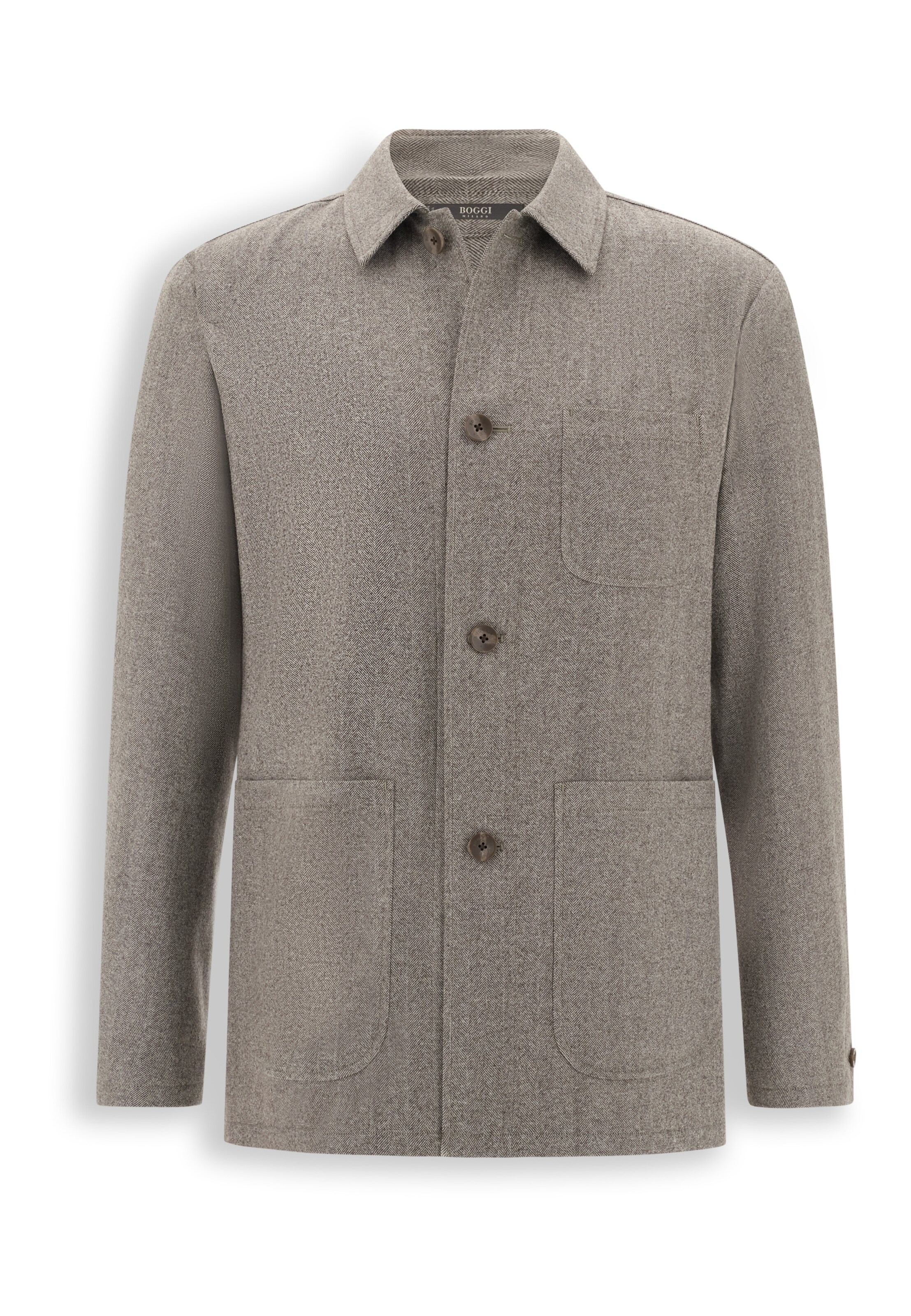 Boggi Milano Regular fit Colbert 'Herringbone' in Grijs: voorkant