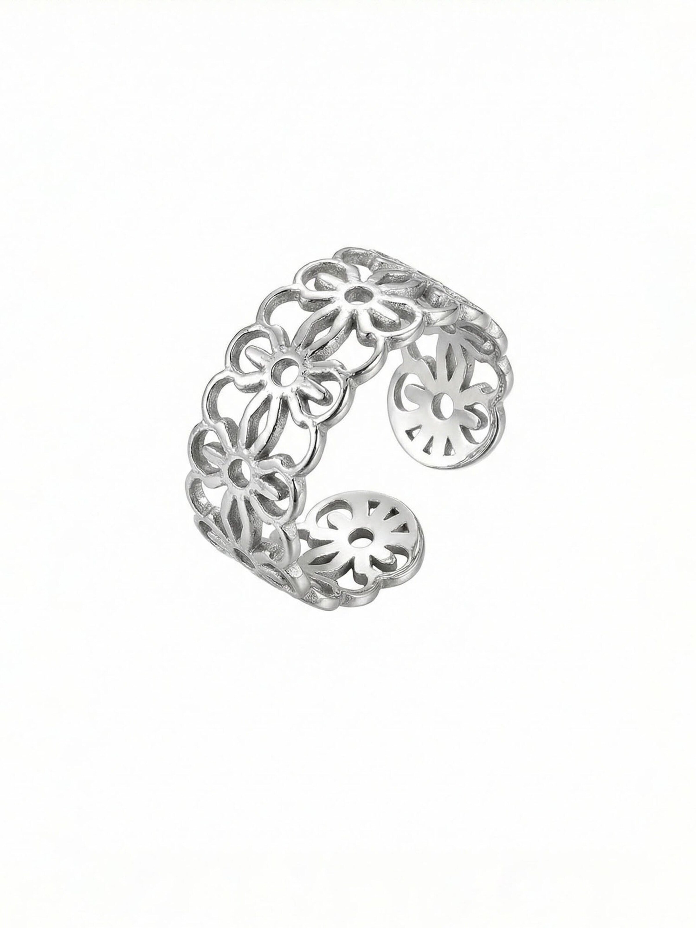 Nemomatheo Ring 'Flower Lace – Offener Ring mit Blütenmuster' in Silver: front