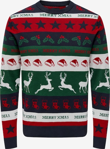 Only & Sons Sweater 'XMAS' in Green: front