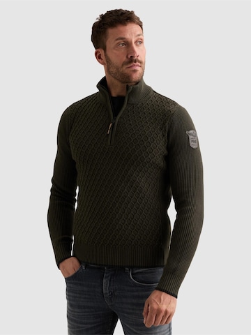 PME Legend - Jersey 'Pullover with half-zip and mixed textures' en verde