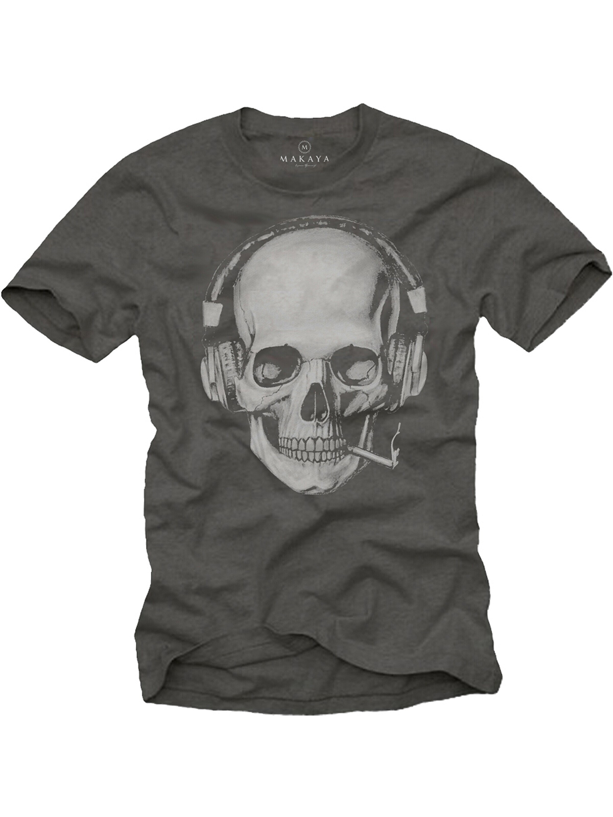 MAKAYA Shirt 'Smoking Skull' in Grey: front
