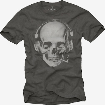 MAKAYA Shirt 'Smoking Skull' in Grey: front