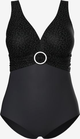 Ulla Popken Triangle Swimsuit in Black: front