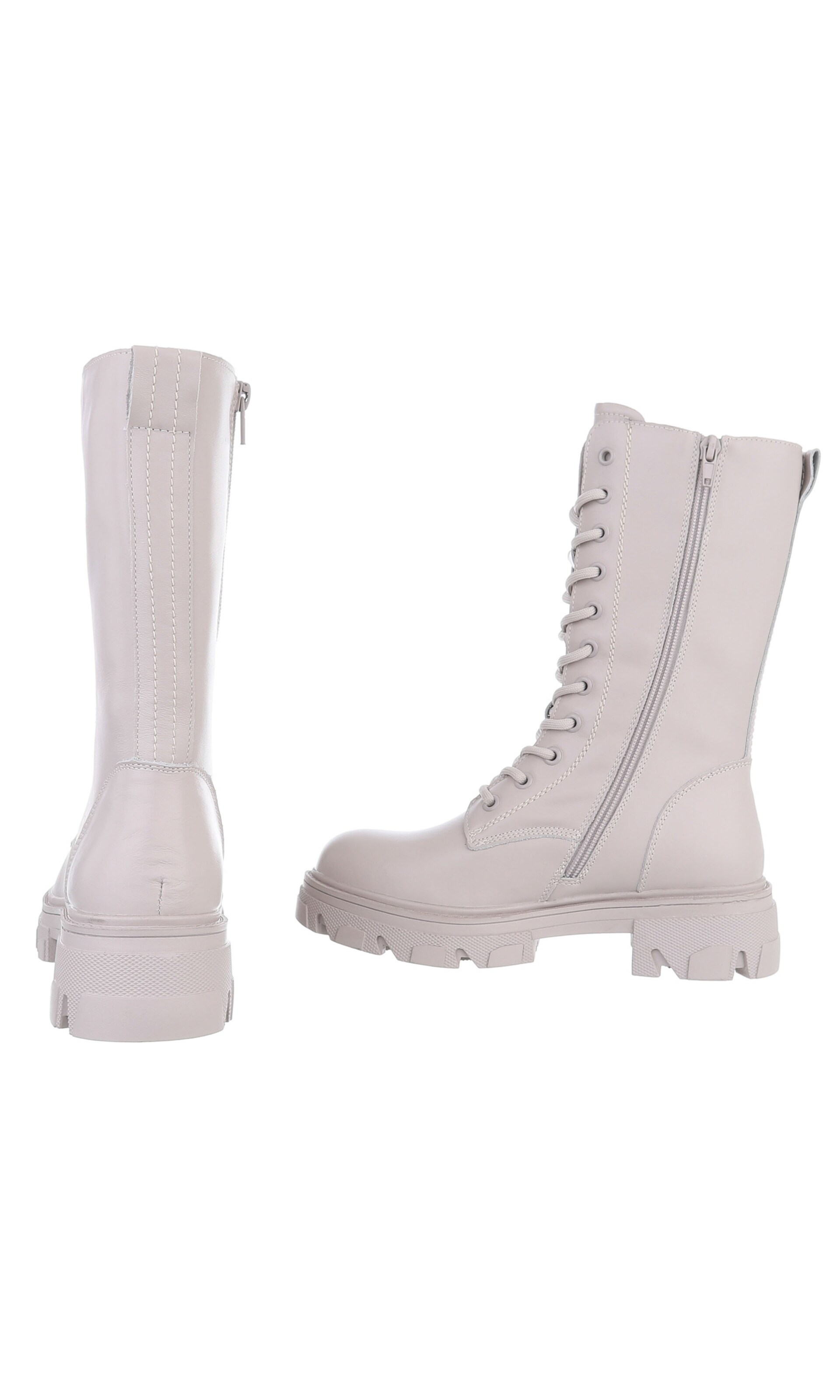 Ital-Design Lace-Up Ankle Boots in Beige