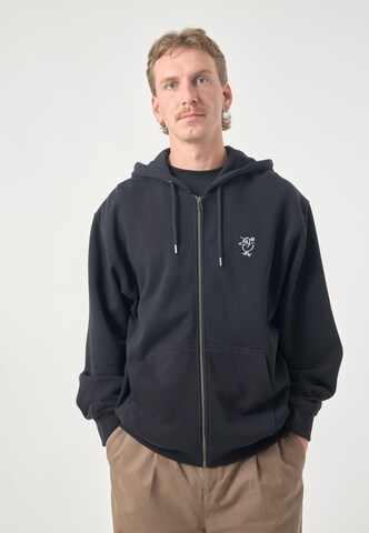 Cleptomanicx Sweat jacket 'Sketchu Gull Zip' in Black: front