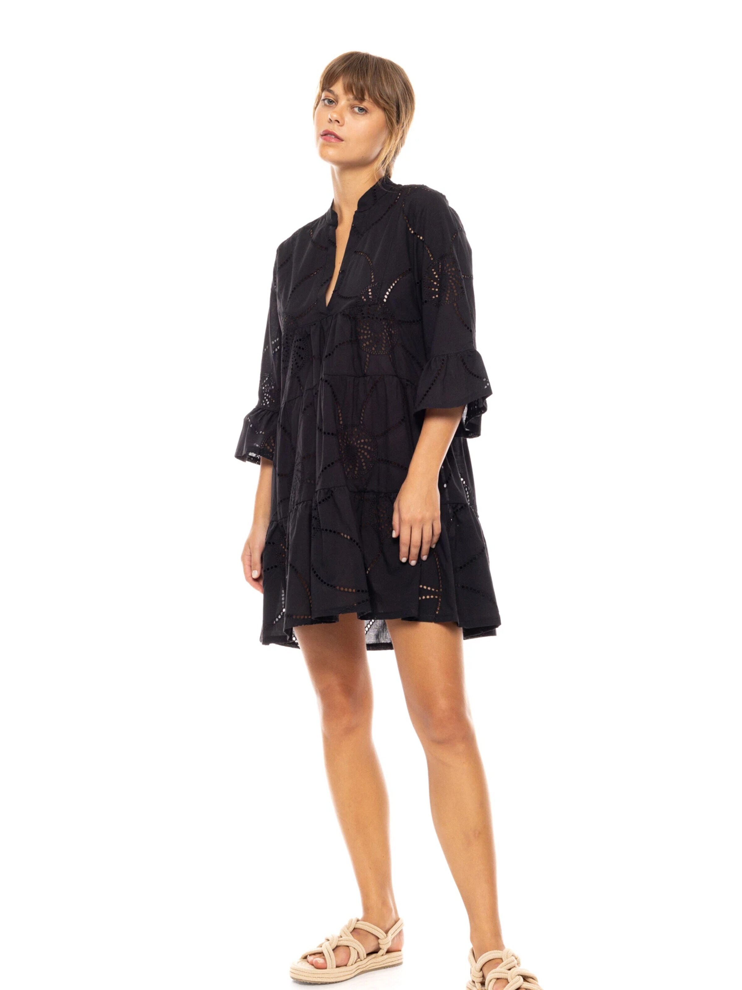 Pink Label - Vestido de verão 'BEACHWEAR MOON EMBRODERY' em preto