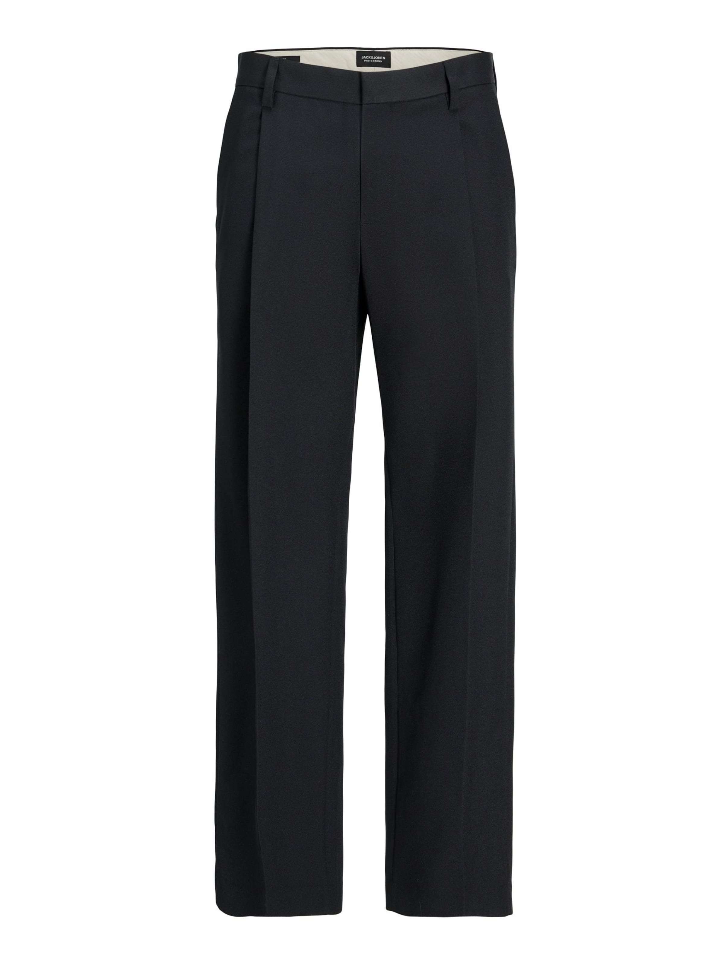 JACK & JONES Wide Leg Lærredsbukser i sort: forside