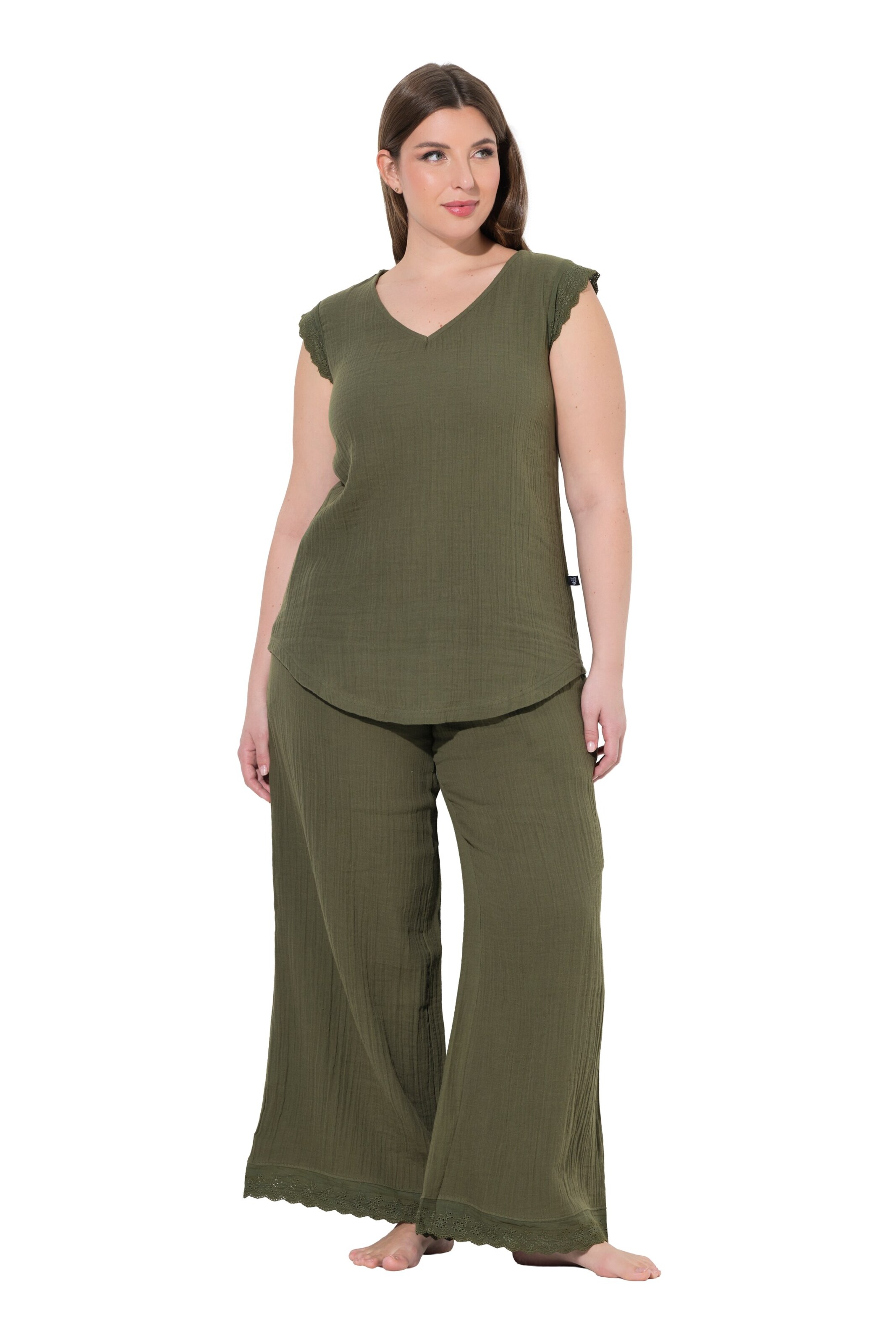 Ulla Popken Pyjamabroek in Groen: voorkant