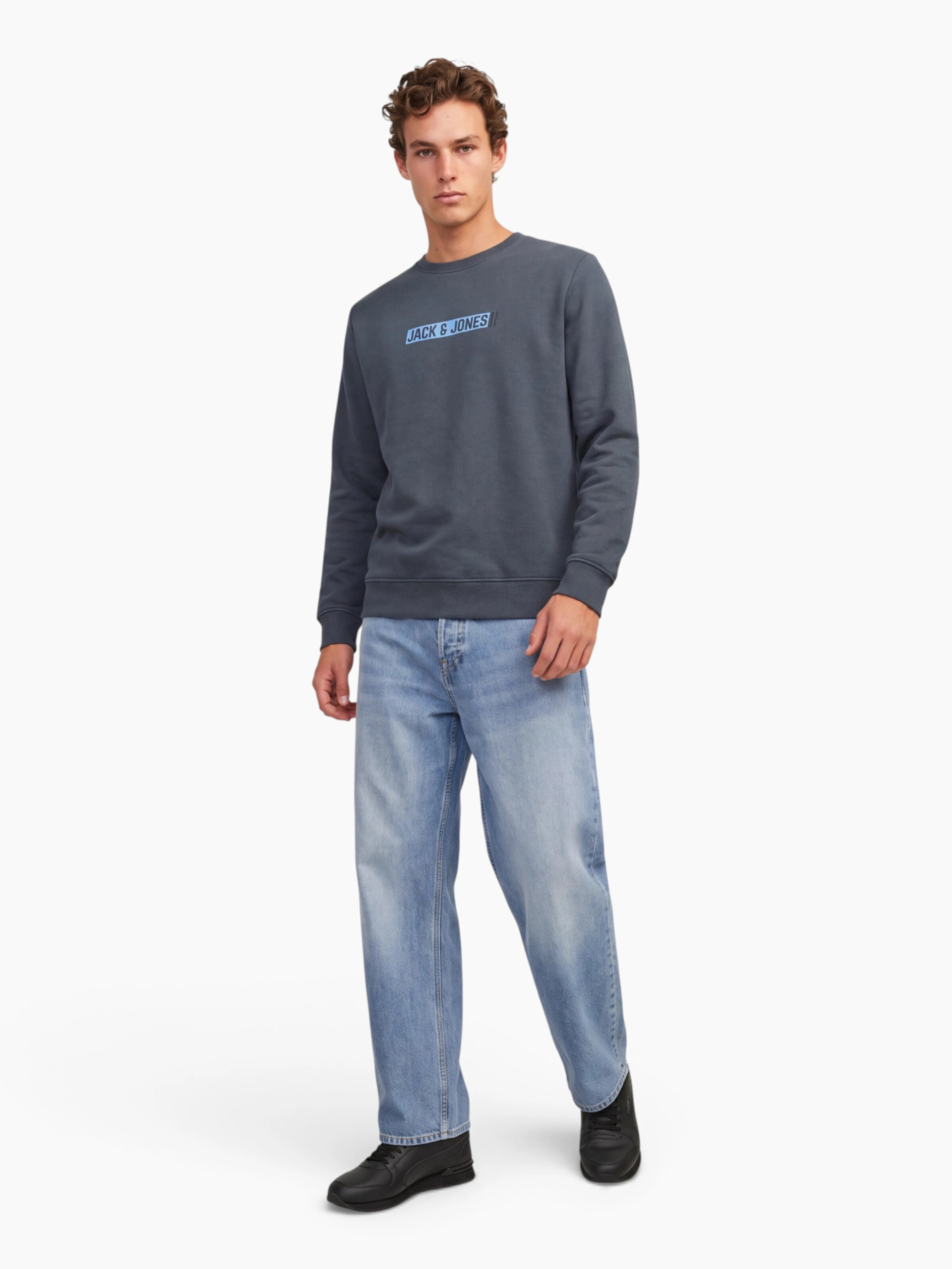 JACK & JONES Sweatshirt 'JJMUNK' in Grey: front