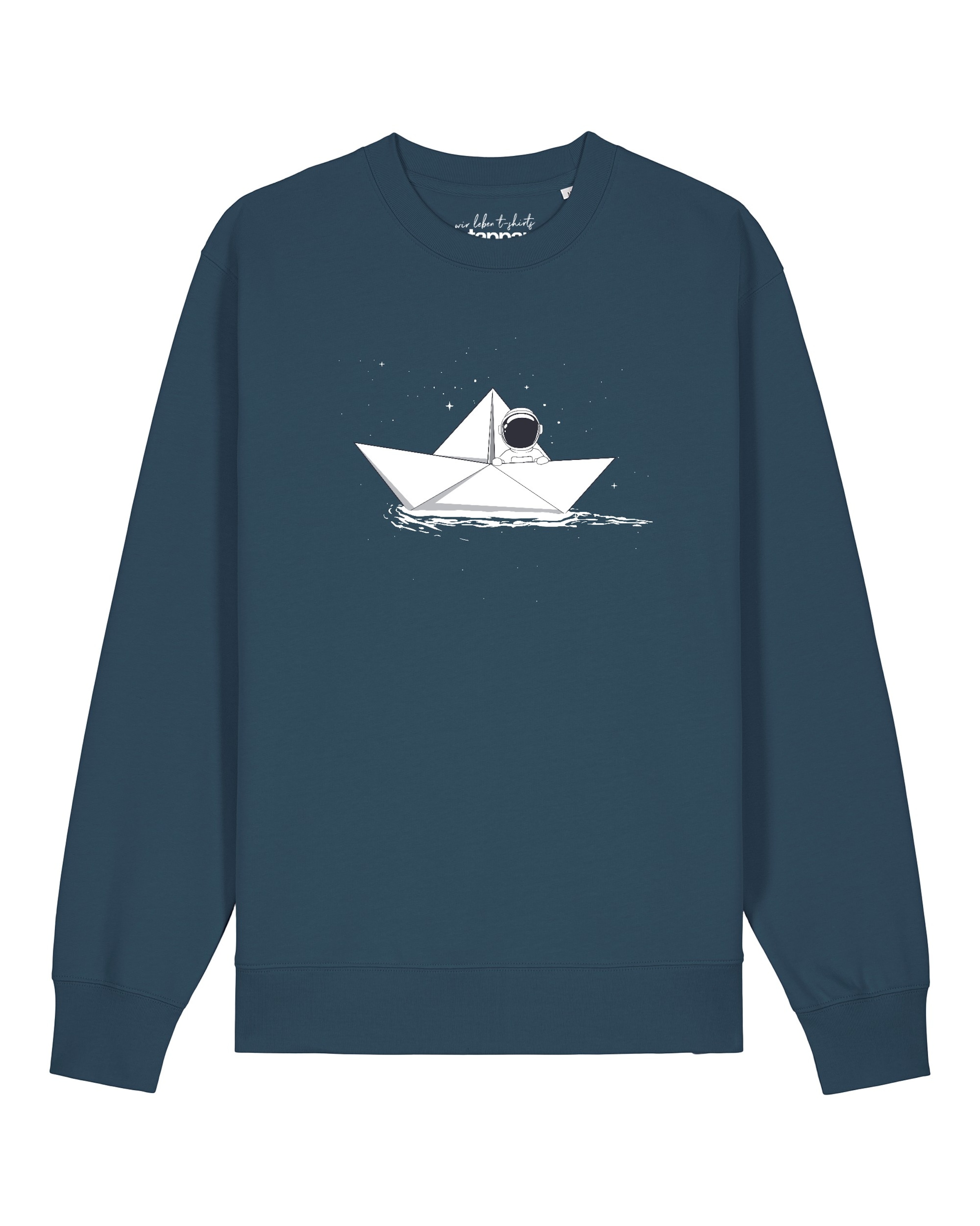 Watapparel Sweatshirt ' Astronaut in paper boat ' in Blauw: voorkant