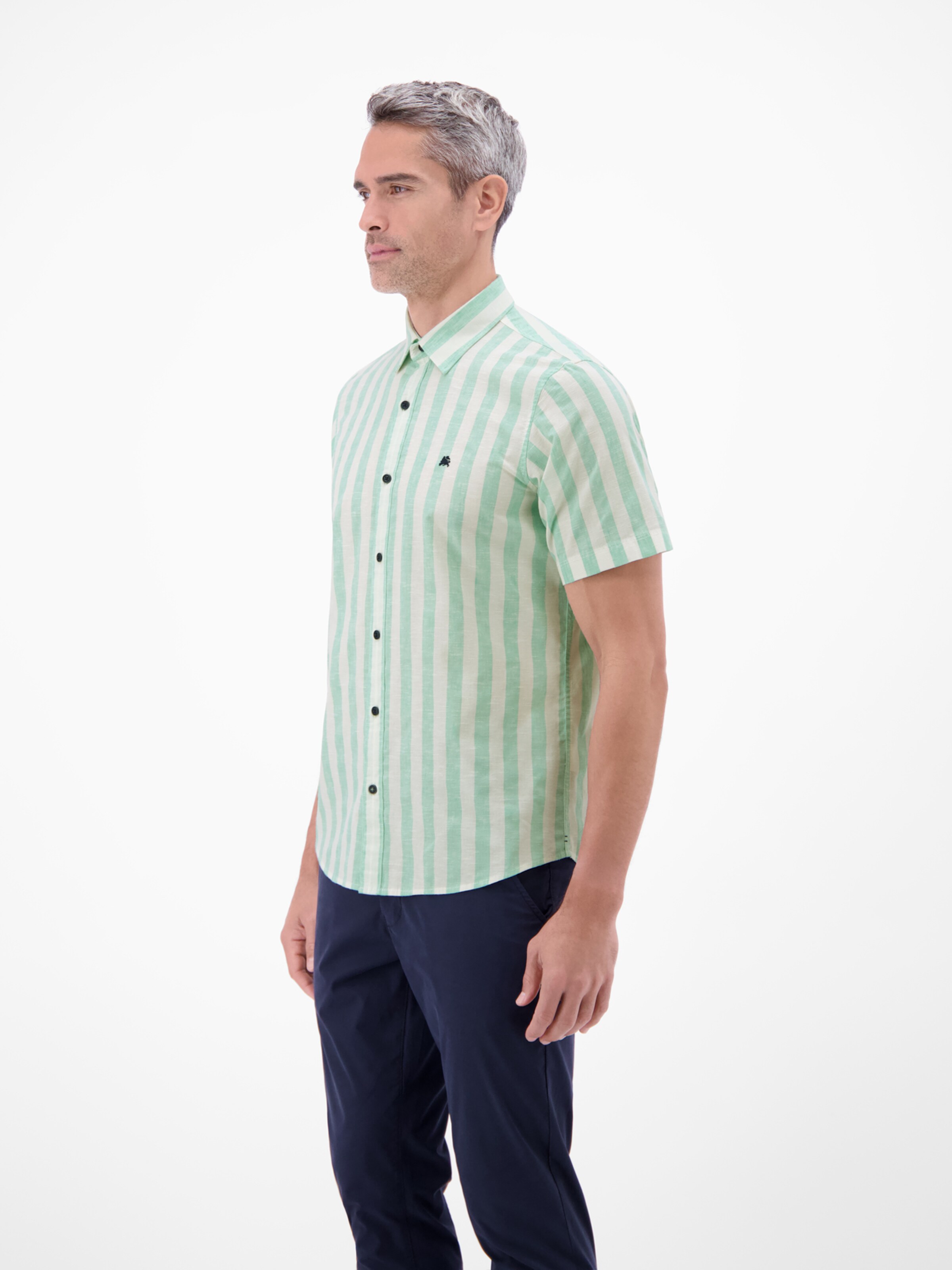 LERROS Regular Fit Gestreiftes Kurzarmhemd aus Baumwollmix in Grün