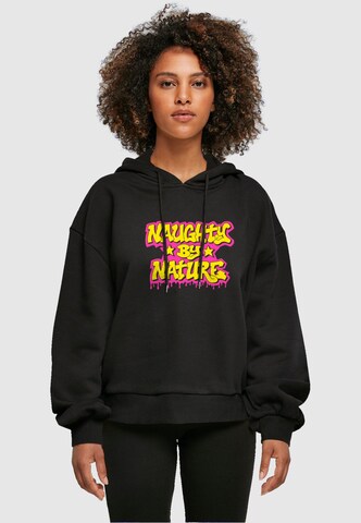 Merchcode Sweatshirt 'Naughty By Nature - Neon Drop' in Zwart: voorkant