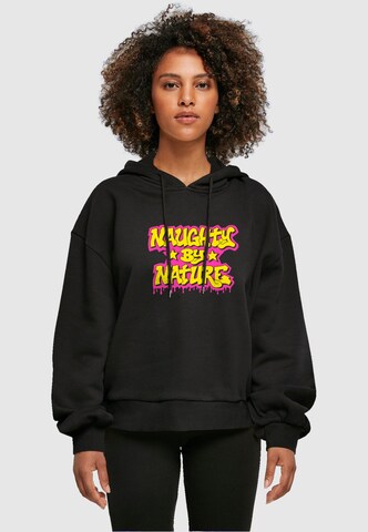 Merchcode Sweatshirt 'Naughty By Nature - Neon Drop' in Schwarz: predná strana