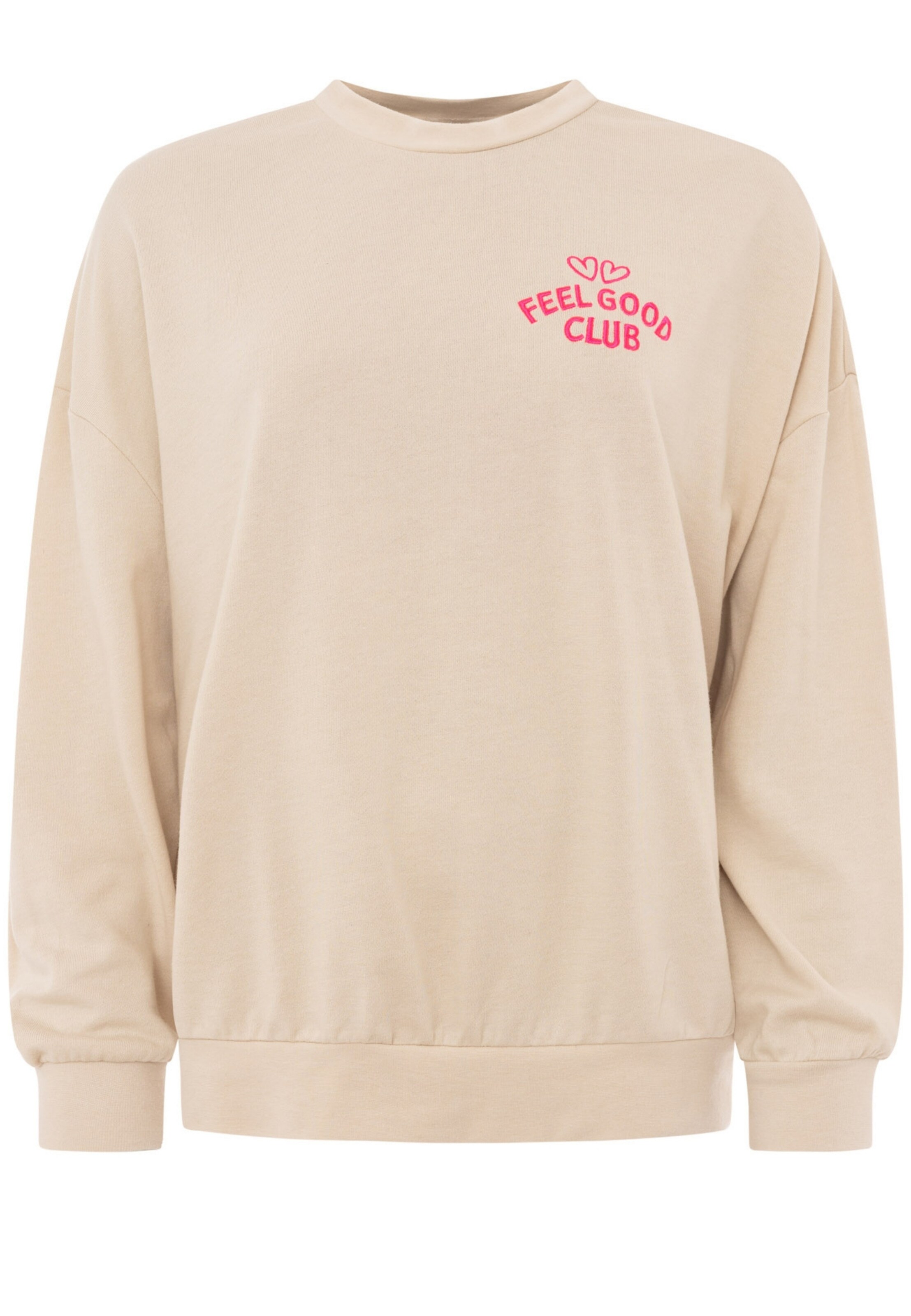 Zwillingsherz Sweatshirt 'FEEL GOOD CLUB' in Beige: voorkant