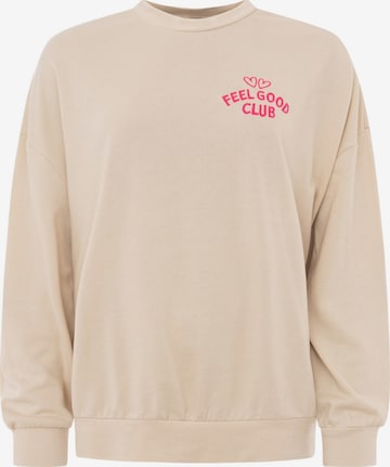Zwillingsherz Sweatshirt 'FEEL GOOD CLUB' in Beige: voorkant