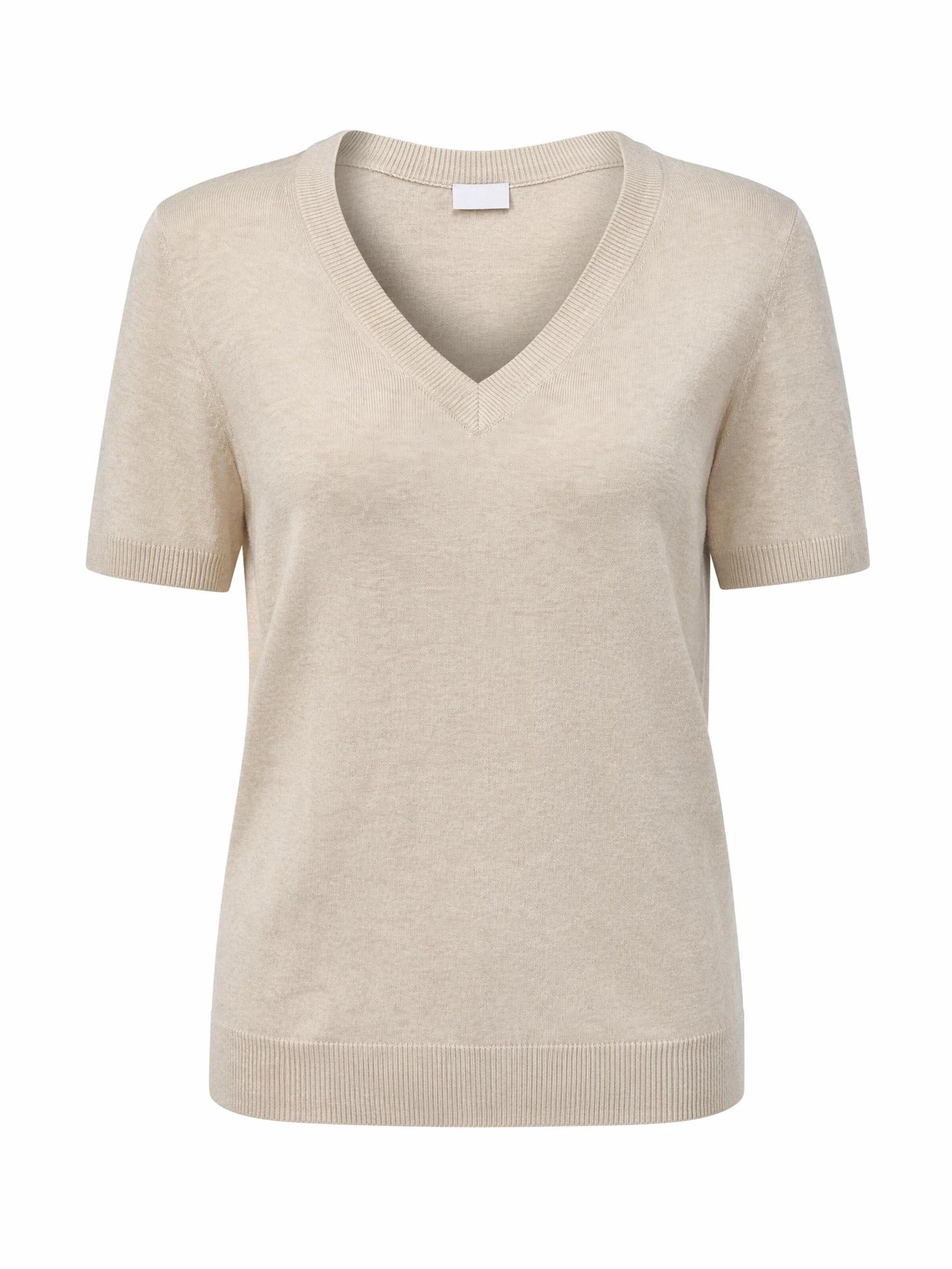 ARACH&CLOZ Pullover 'Kurzarmpullover Damen Pullover Wollmischung Kurzarm V Ausschnitt'‌‌‌‌‌ in Beige: Vorderseite