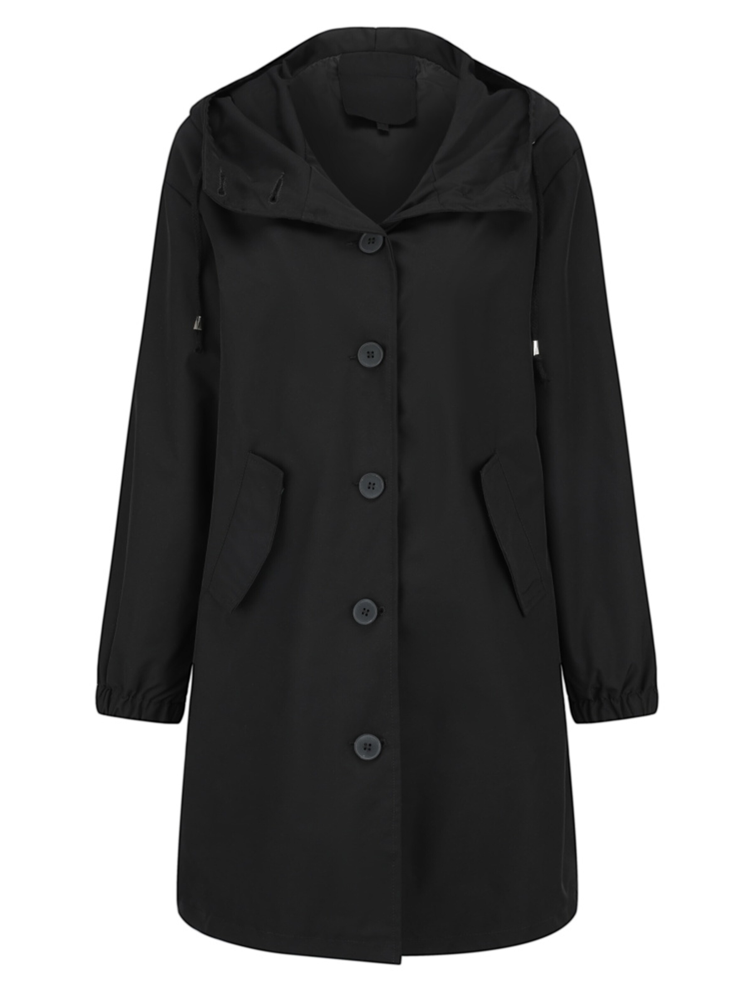 YOUTHUP Between-Seasons Coat in Black: front