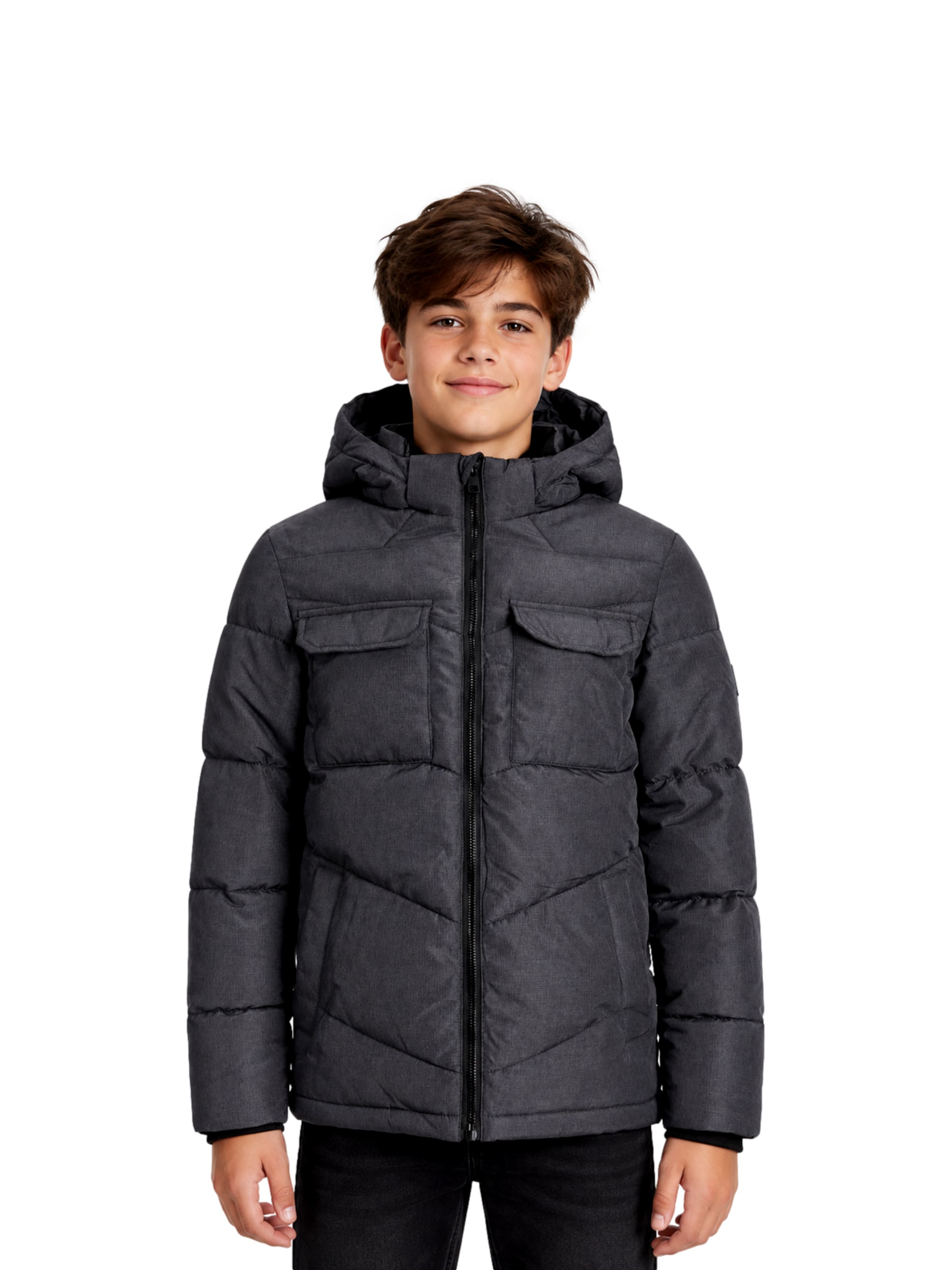 Jack & Jones Junior Zimní bunda 'Mason' – šedá: přední strana
