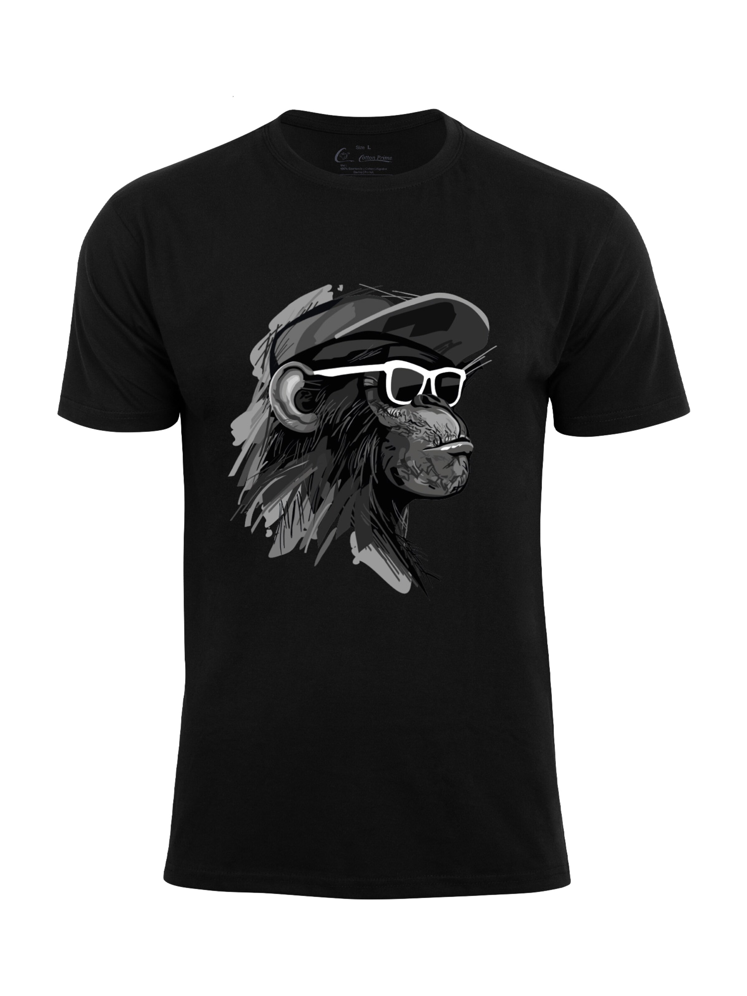 Cotton Prime Shirt 'Cool Monkey mit Brille' in Zwart: voorkant