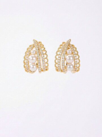 Nemomatheo Earrings 'Crystal Nest Collection – Pearl Embrace' in Gold: front