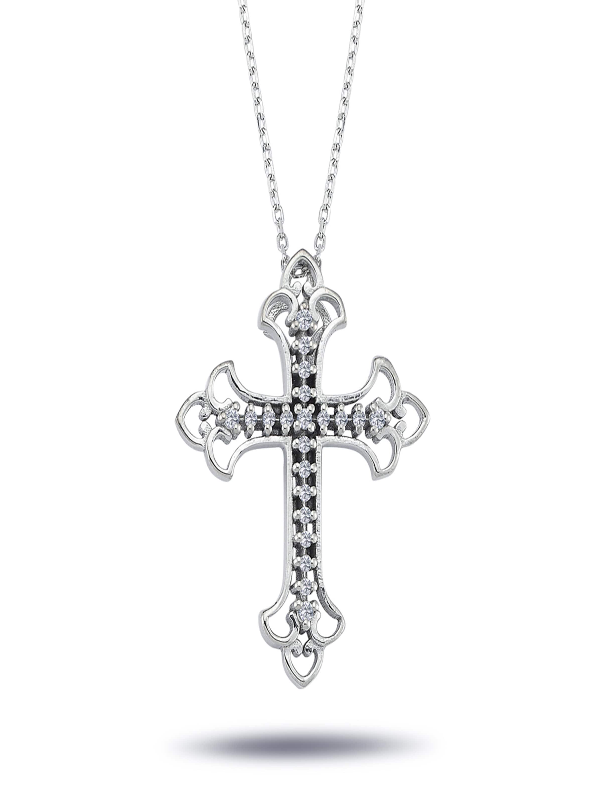 EinStein Diamant Anhänger 'Kreuz Diamant Halskette Anhänger mit Kette 14 Karat Weißgold'‌‌ in Weiß: Vorderseite