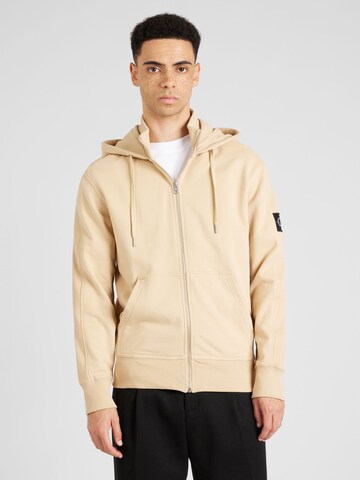 Calvin Klein Jeans Zip-Up Hoodie in Beige: front