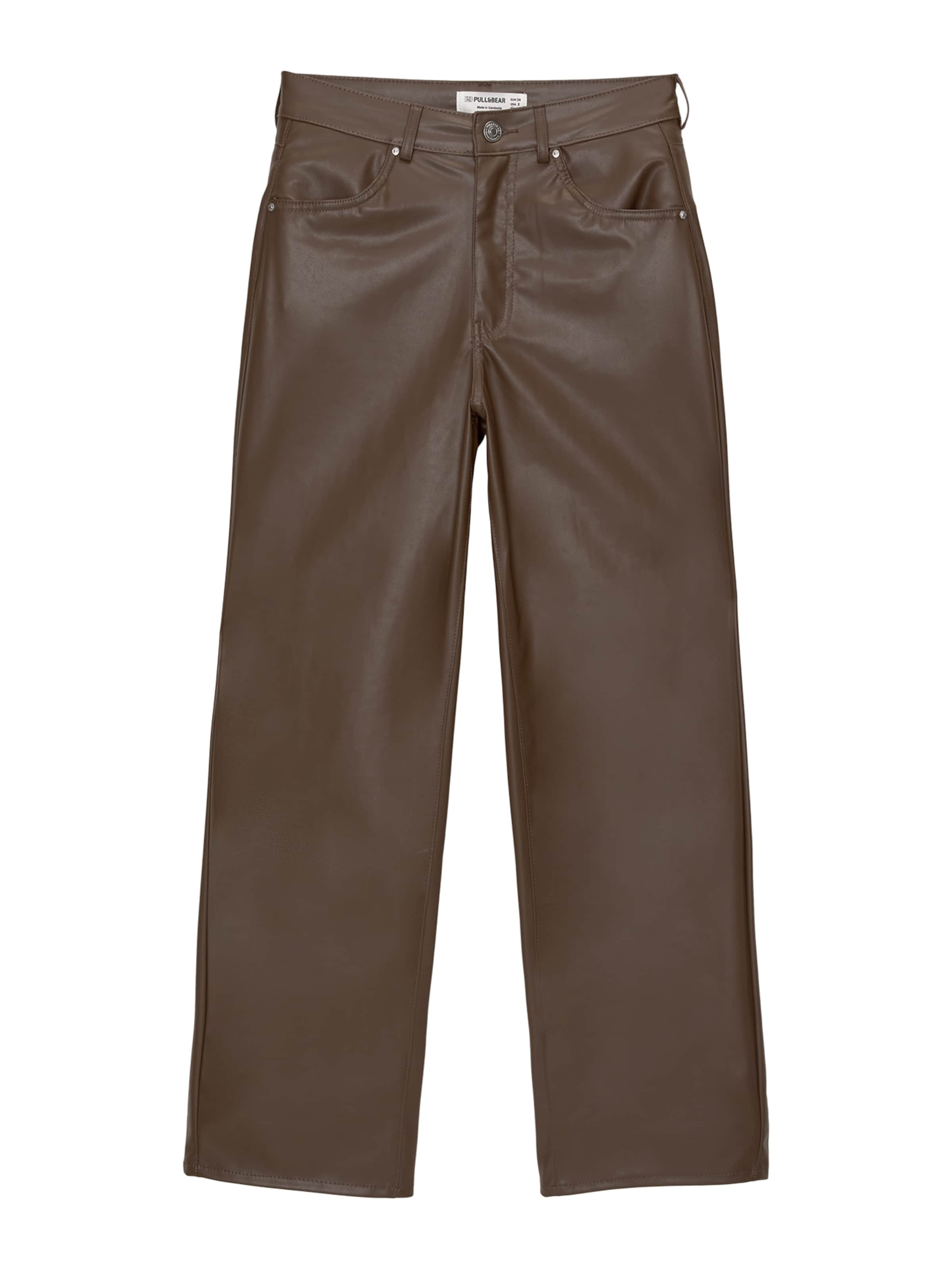 Pull&Bear Wide leg Trousers in Brown: front