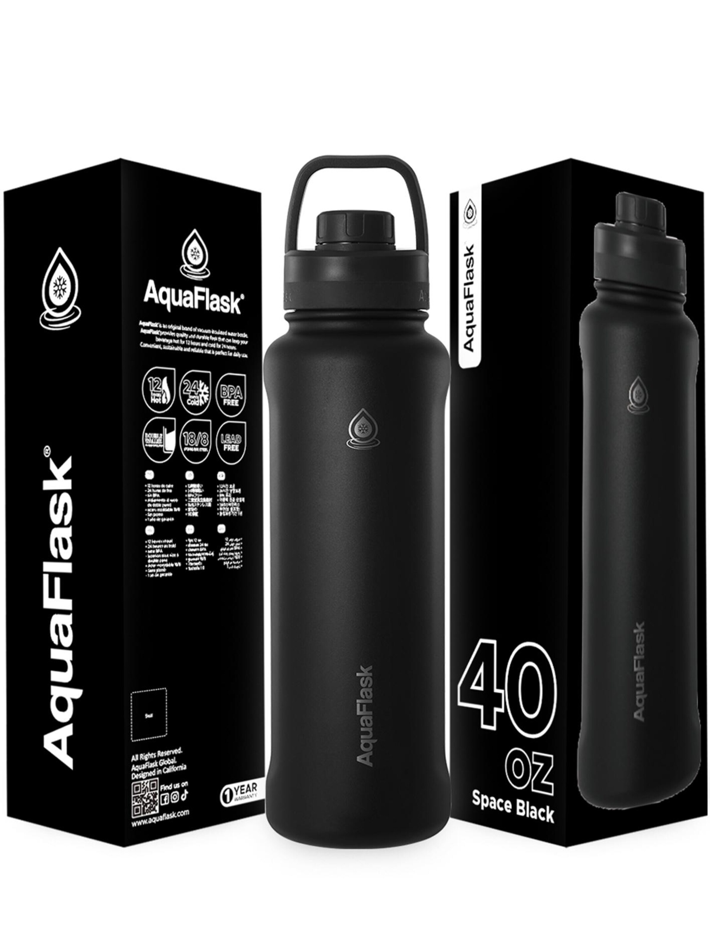 AquaFlask Láhev na vodu 'AquaFlask Termoláhev REGULAR+ 1,18l' – černá